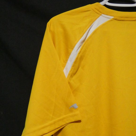 ATHLETIC WORKS | medium| Yellow Exercise Tee | White Stripes | Black Mesh Sides - Picture 7 of 10